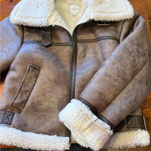 Loft Brown Shearling Bomber Jacket